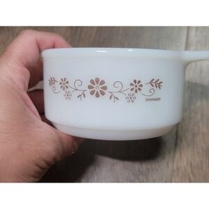 Dynaware Mexico Milk Glass Ramekin Brown Floral Scroll Tab Handle White Bowl 12